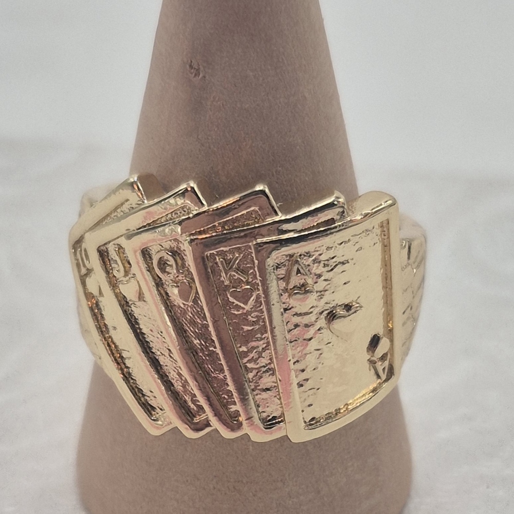 14k GF Gold Playing Cards Ring Royal Flush Size 8.5